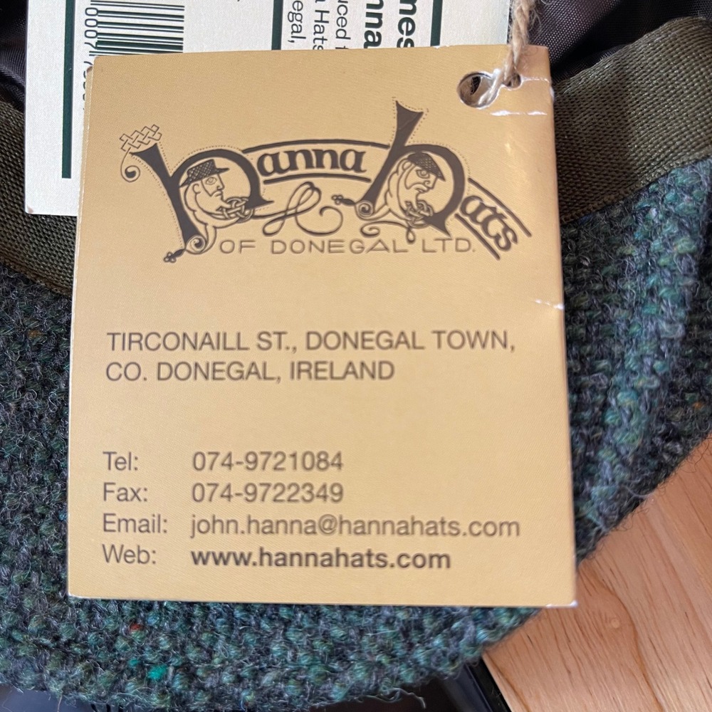 NWT Hanna Hats of Donegal Green Tweed Wool Flat Cap Jameson Ireland Mens Large - Picture 11 of 16